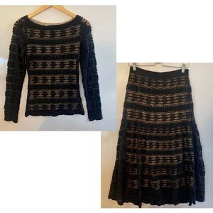 Max studio black lace long sleeve skirt set size small